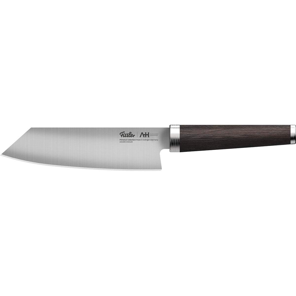 Fissler PrimeCut Santoku Knife 17cm with precision blade made of stainless steel and dark wood handle is an example of German craftsmanship.