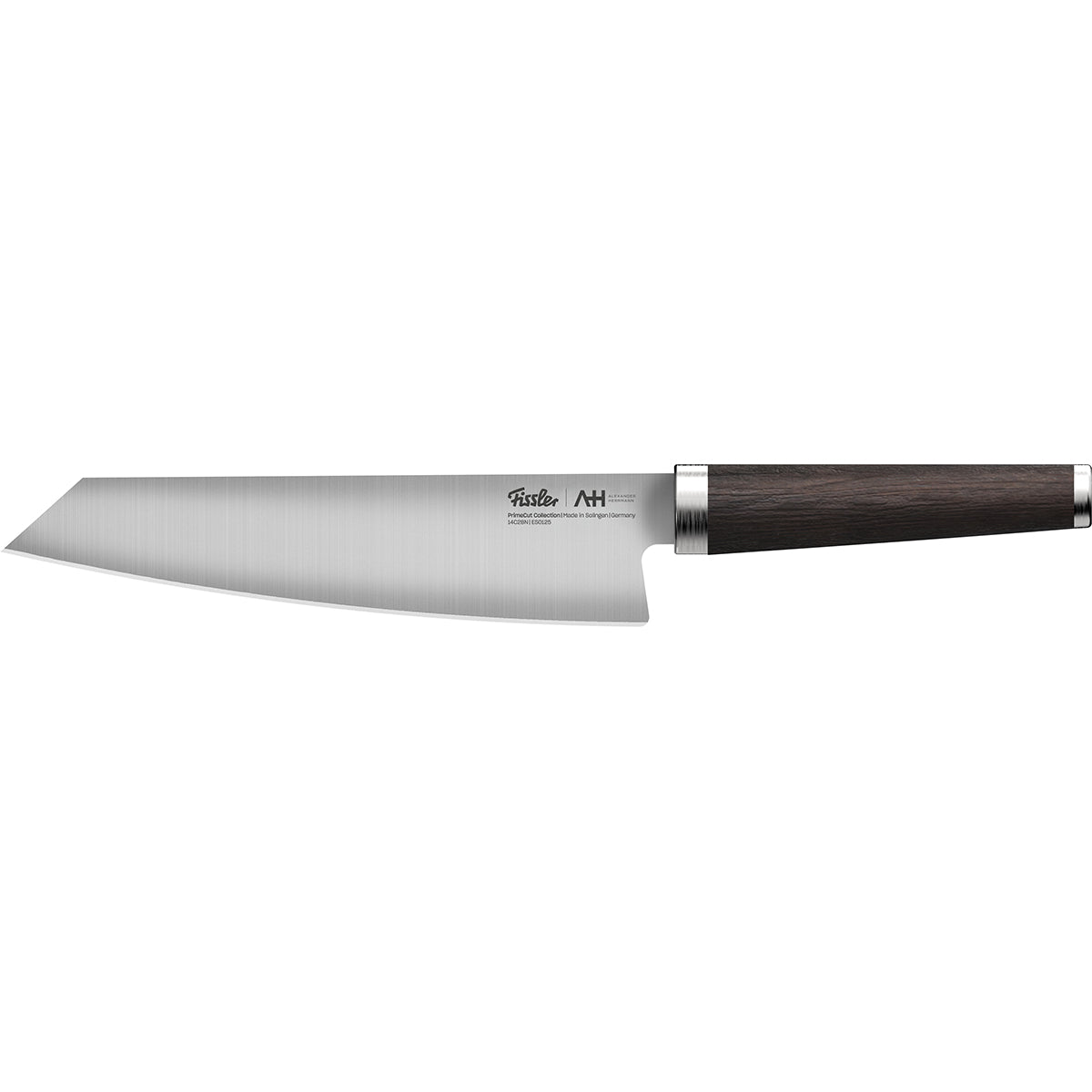 The Fissler PrimeCut 20cm chef's knife combines modern German design with Solingen steel and a durable, elegant wooden handle.