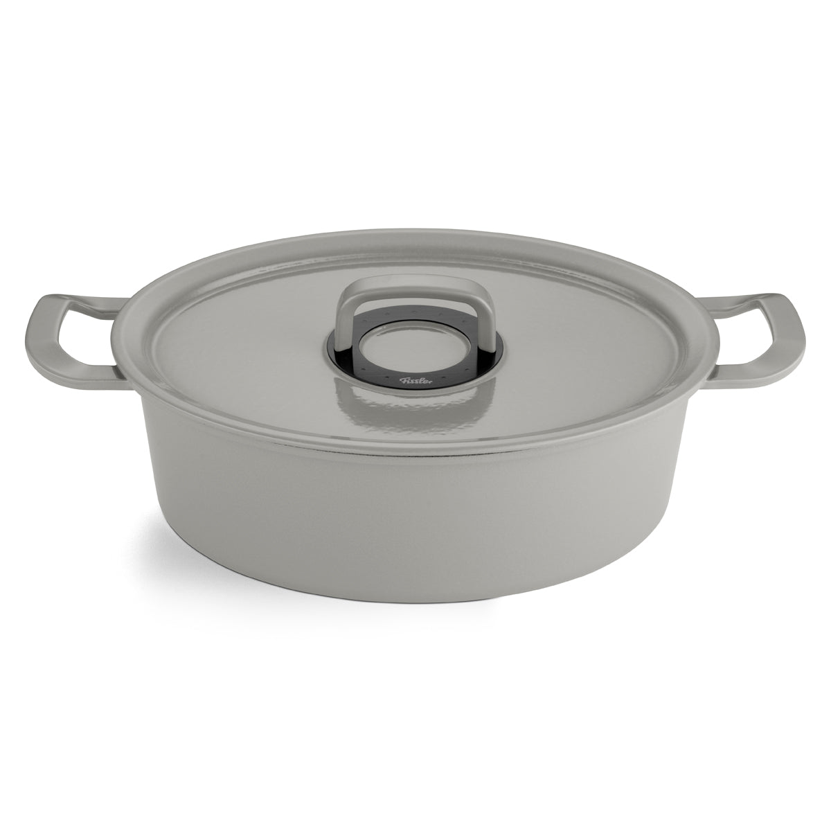 Fissler Original-Profi Collection® Gusseisen Dutch Oven, grau, rund mit seitlichen Griffen und schlankem Deckelknauf - Qualität Made in Germany.