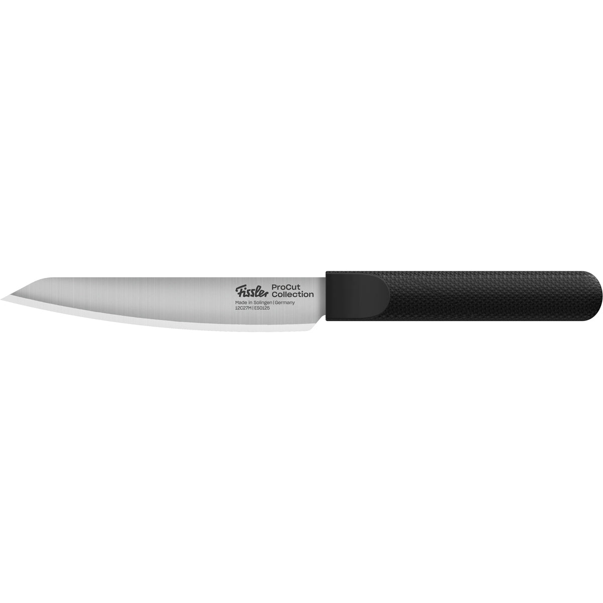 Erleben Sie deutsche Ingenieurskunst mit dem Fissler ProCut Gemüsemesser aus unserem renommierten 3-teiligen Set. Dieses hochwertige Küchenaccessoire besticht durch eine präzisionsgeschmiedete, scharfe Klinge aus Edelstahl und einen ergonomisch strukturierten schwarzen Griff und steht für Langlebigkeit und zeitloses Design. Vor einem strahlend weißen Hintergrund spiegelt es Fisslers Engagement für Innovation und Qualität seit 1845 wider.