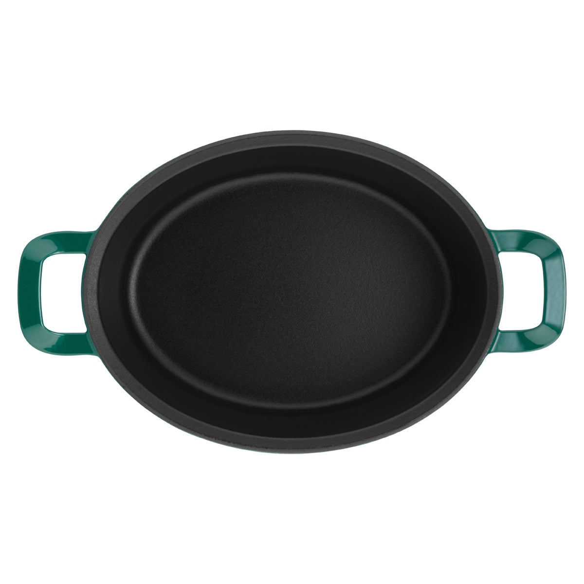 Draufsicht auf den Fissler Original-Profi Collection® Gusseisenbräter mit grünen Griffen, der deutsche Präzision und modernes Design zeigt.