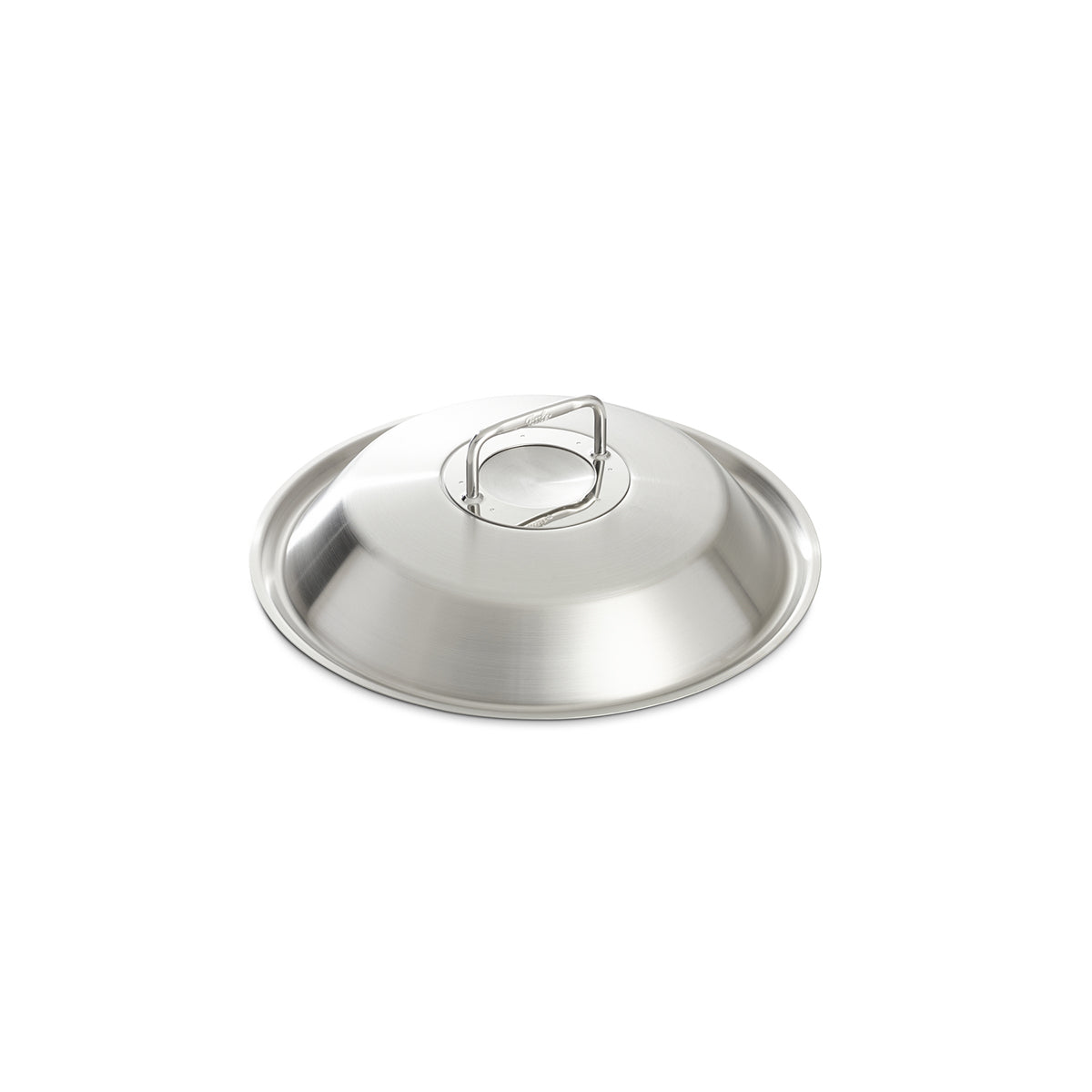Fissler Luno® Wok Metal Lid 30 cm premium stainless steel lid with flat handle, shown on a white background. Made in Germany.
